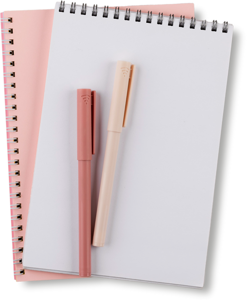 Isolated Pink Notebooks and Pens